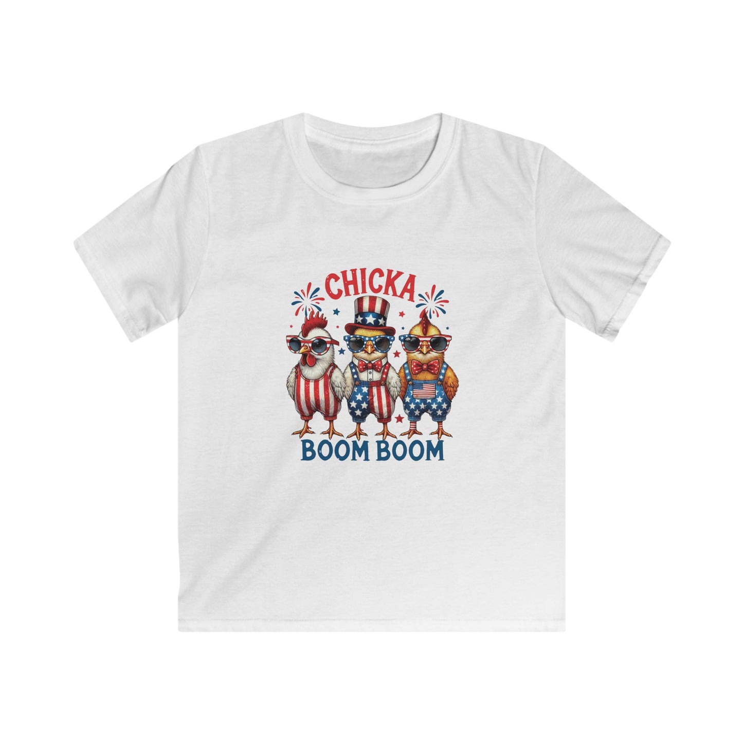 Kids Tee — "Chicka Boom Boom" Patriotic Chicken 4th of July Shirt