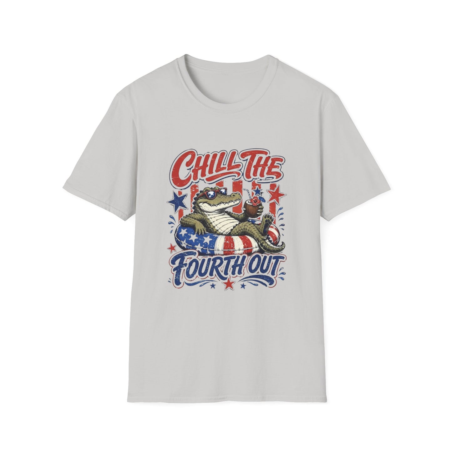 Chill The Fourth Out T‑Shirt — Retro Alligator Patriotic 4th of July Tee