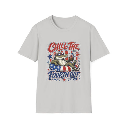 Chill The Fourth Out T‑Shirt — Retro Alligator Patriotic 4th of July Tee