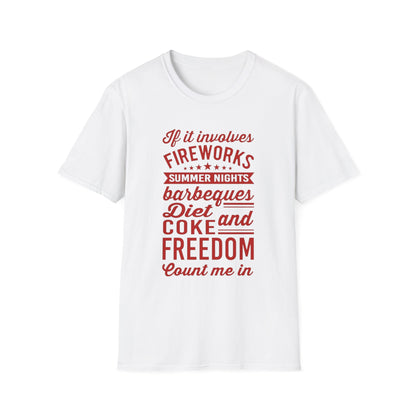 Patriotic Summer T‑Shirt — "If It Involves Fireworks, Summer Nights, Barbeques..."