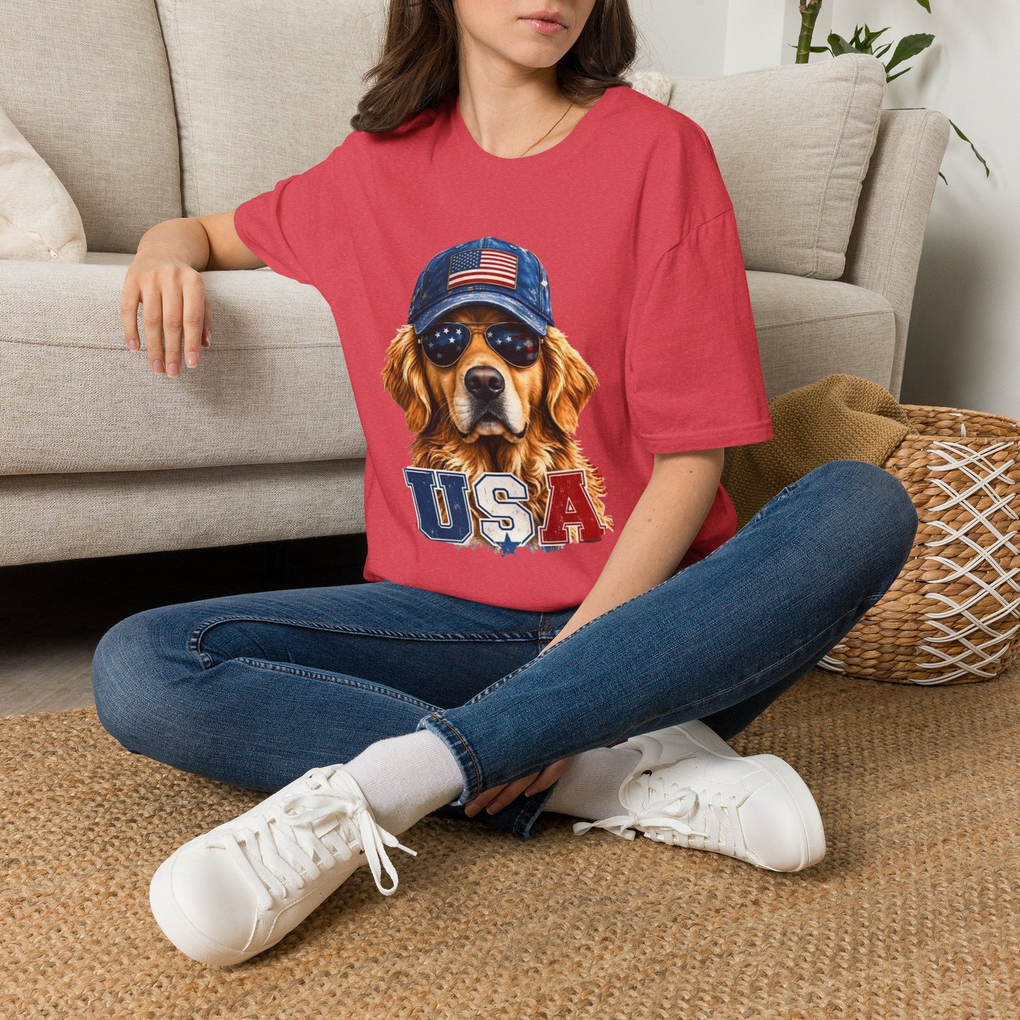 USA Golden Retriever Dog T-Shirt — Patriotic American Flag Tee