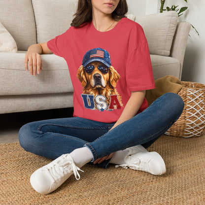 USA Golden Retriever Dog T-Shirt — Patriotic American Flag Tee