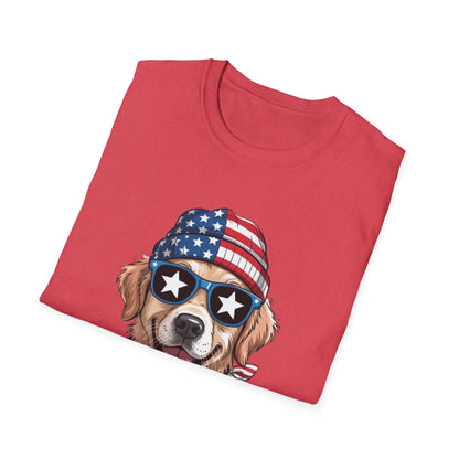 Patriotic Golden Retriever T‑Shirt — American Flag Dog Graphic Tee (4th of July)