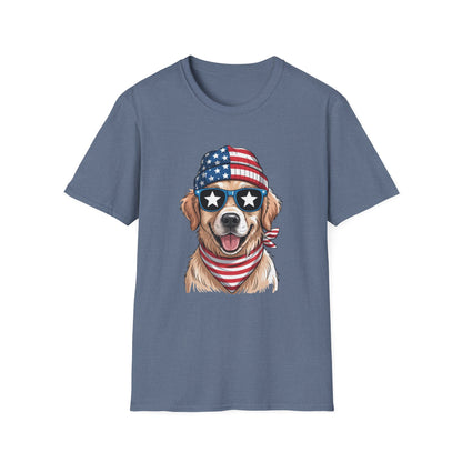 Patriotic Golden Retriever T‑Shirt — American Flag Dog Graphic Tee (4th of July)