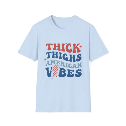 T-Shirt — "Thick Thighs American Vibes" Retro Patriotic Graphic Tee