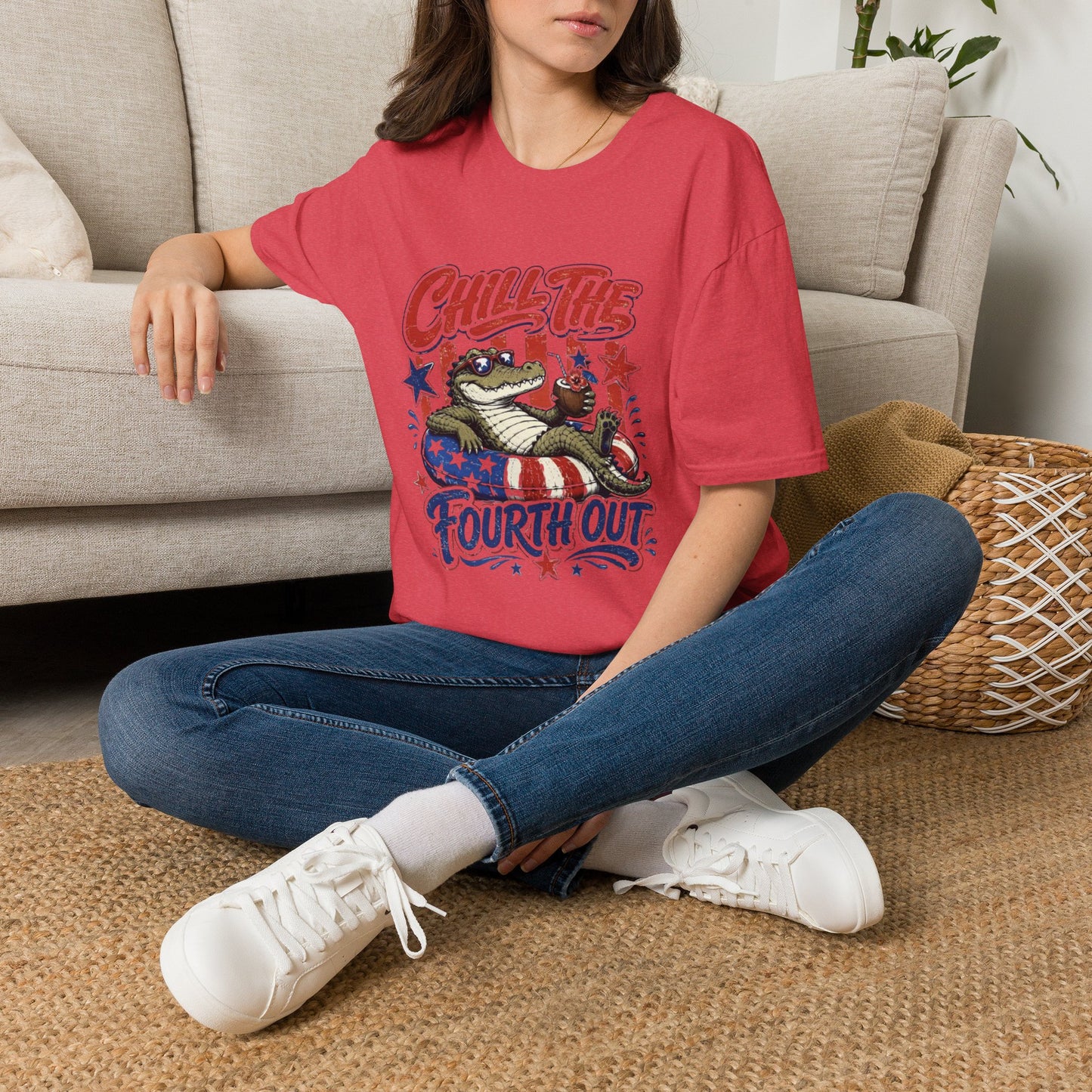 Chill The Fourth Out T‑Shirt — Retro Alligator Patriotic 4th of July Tee