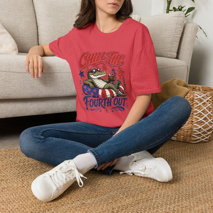 Chill The Fourth Out T‑Shirt — Retro Alligator Patriotic 4th of July Tee
