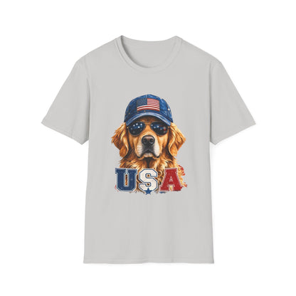 USA Golden Retriever Dog T-Shirt — Patriotic American Flag Tee