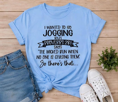 Proverbs 28:1 Jogging Quote Tee | Funny Christian Shirt