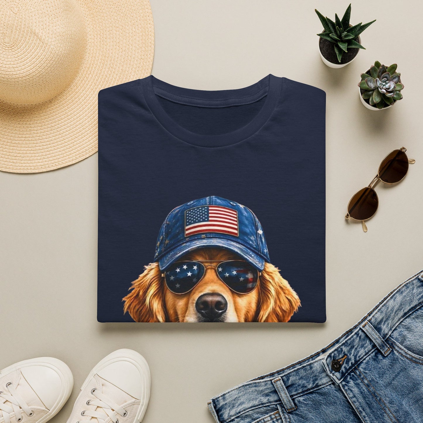 USA Golden Retriever Dog T-Shirt — Patriotic American Flag Tee