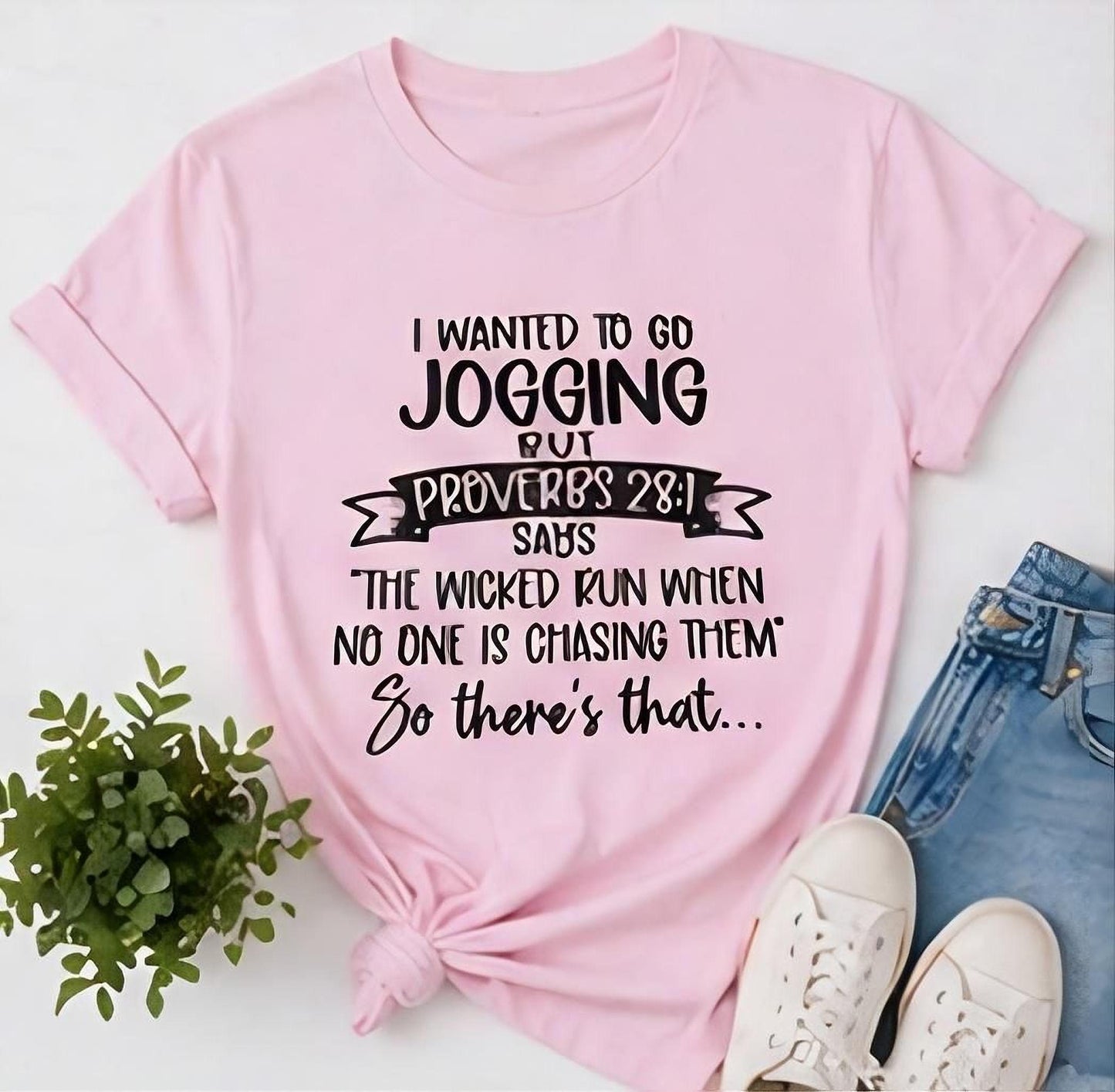 Proverbs 28:1 Jogging Quote Tee | Funny Christian Shirt