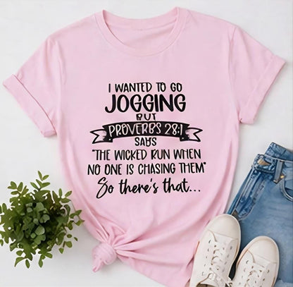 Proverbs 28:1 Jogging Quote Tee | Funny Christian Shirt