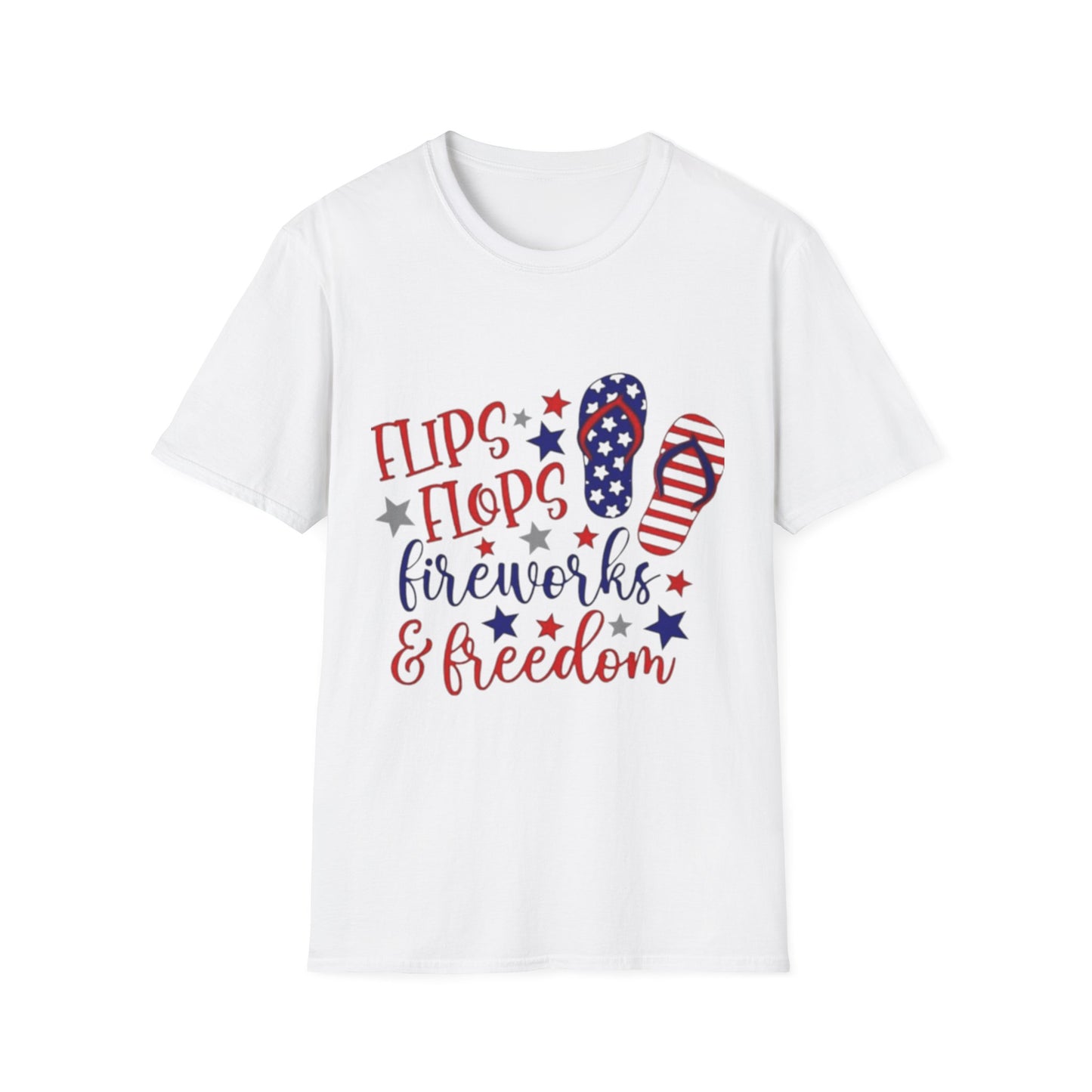 T-Shirt — "Flips Flops Fireworks & Freedom" Patriotic Fourth of July Tee
