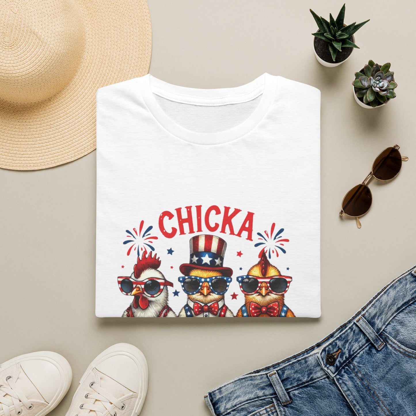 Chicka Boom Boom T-Shirt — Patriotic Trio Chickens 4th of July Tee