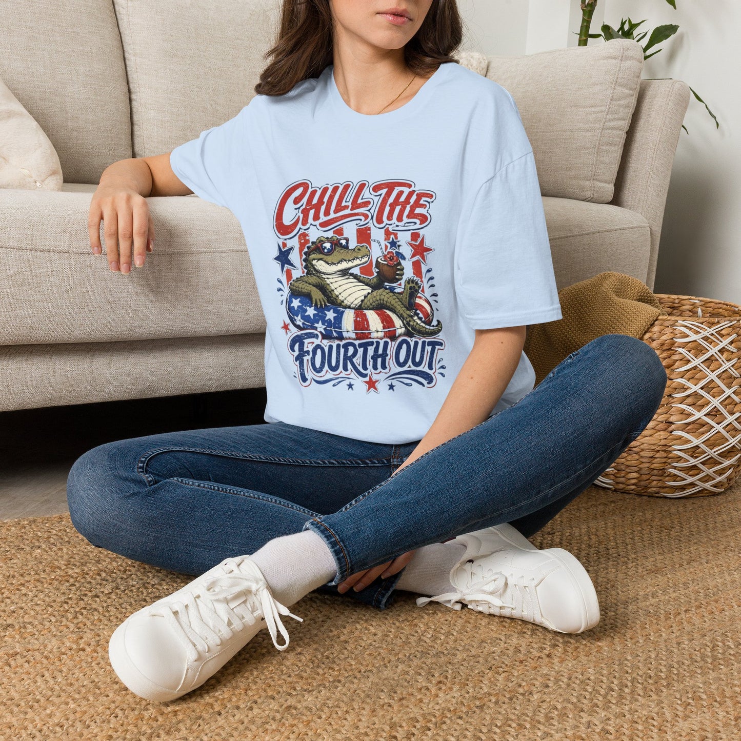 Chill The Fourth Out T‑Shirt — Retro Alligator Patriotic 4th of July Tee