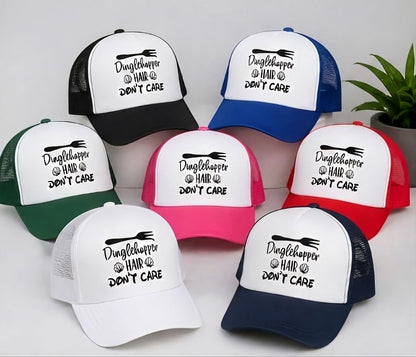 Dinglehopper Hair Don't Care Trucker style hat