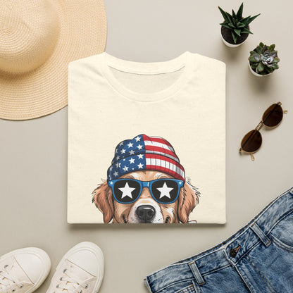 Patriotic Golden Retriever T‑Shirt — American Flag Dog Graphic Tee (4th of July)