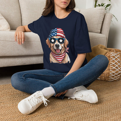 Patriotic Golden Retriever T‑Shirt — American Flag Dog Graphic Tee (4th of July)