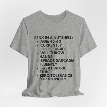 Gen X In A Nutshell Tee — Funny Vintage GenX Humor T-Shirt