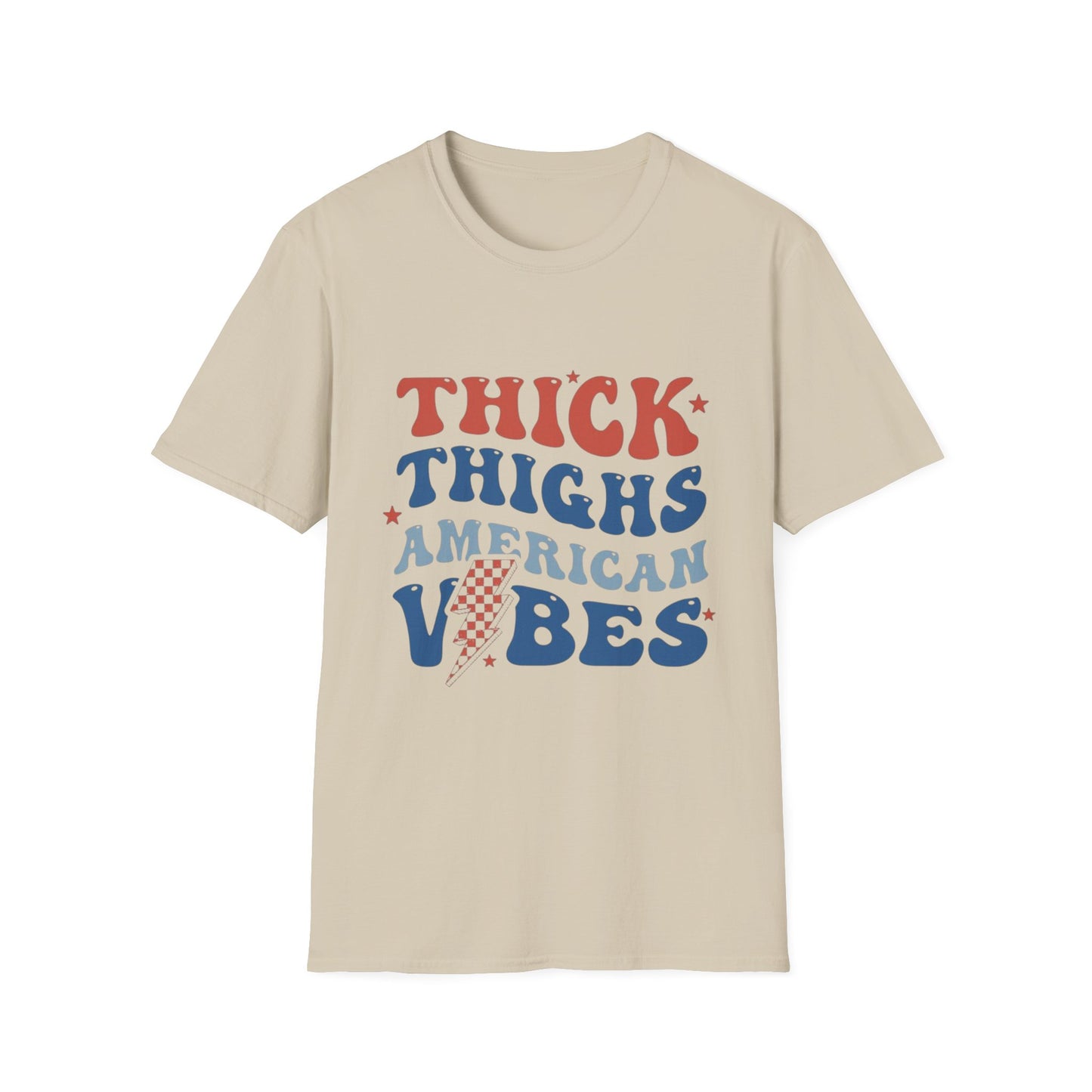 T-Shirt — "Thick Thighs American Vibes" Retro Patriotic Graphic Tee