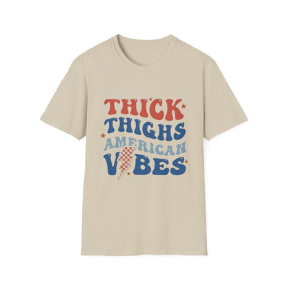 T-Shirt — "Thick Thighs American Vibes" Retro Patriotic Graphic Tee