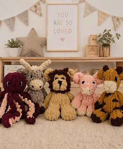 Handmade Knit Highland Cow Plush: Soft, Neutral Farm Toy
