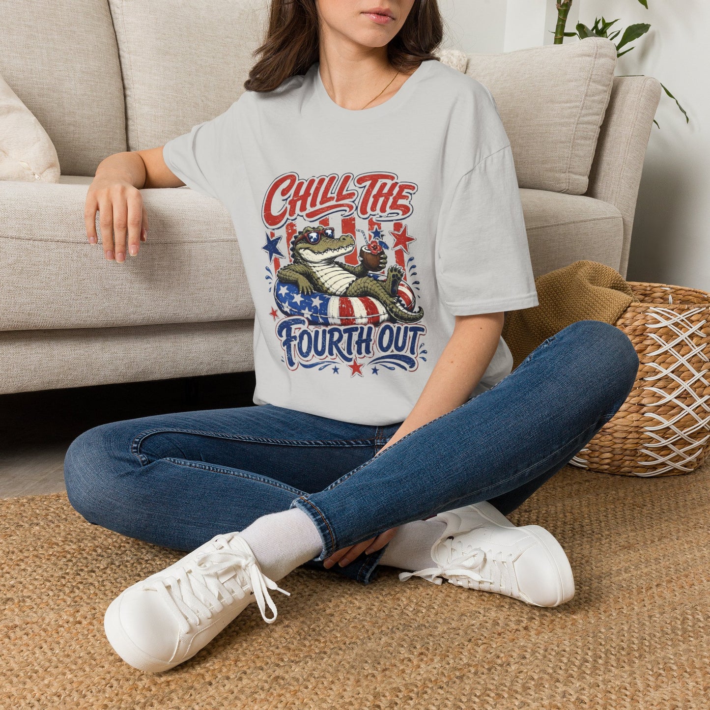 Chill The Fourth Out T‑Shirt — Retro Alligator Patriotic 4th of July Tee