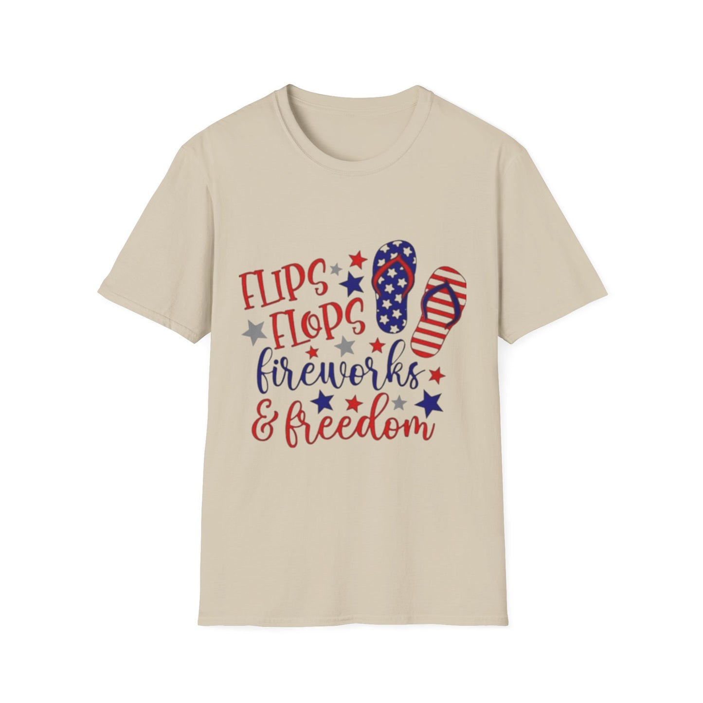 T-Shirt — "Flips Flops Fireworks & Freedom" Patriotic Fourth of July Tee