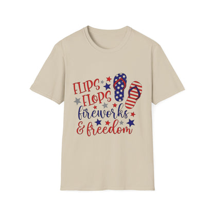 T-Shirt — "Flips Flops Fireworks & Freedom" Patriotic Fourth of July Tee