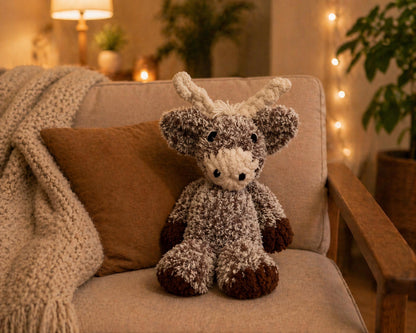Handmade Knit Highland Cow Plush: Soft, Neutral Farm Toy