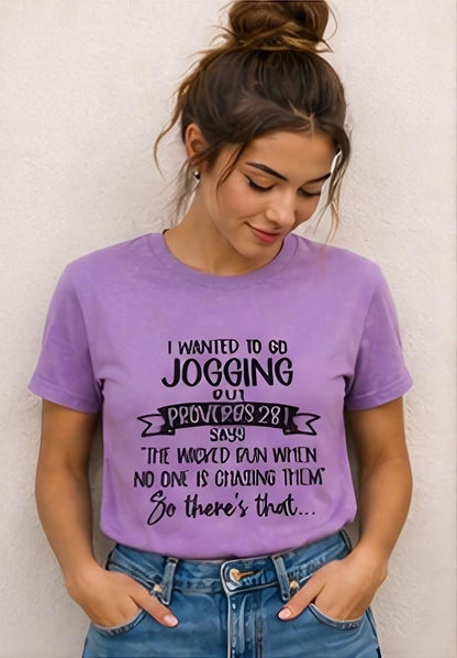 Proverbs 28:1 Jogging Quote Tee | Funny Christian Shirt