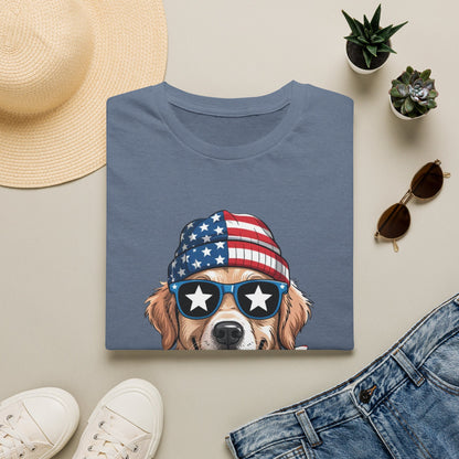 Patriotic Golden Retriever T‑Shirt — American Flag Dog Graphic Tee (4th of July)