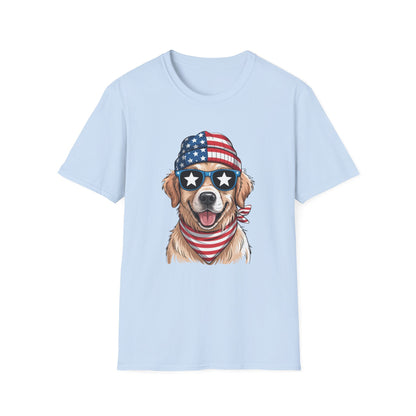 Patriotic Golden Retriever T‑Shirt — American Flag Dog Graphic Tee (4th of July)