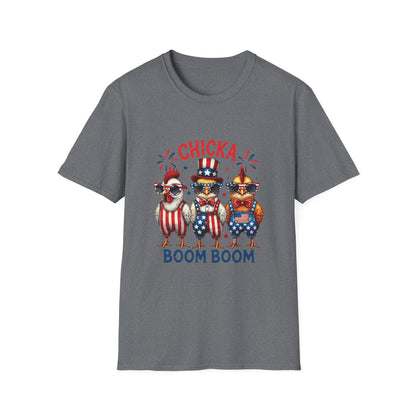 Chicka Boom Boom T-Shirt — Patriotic Trio Chickens 4th of July Tee