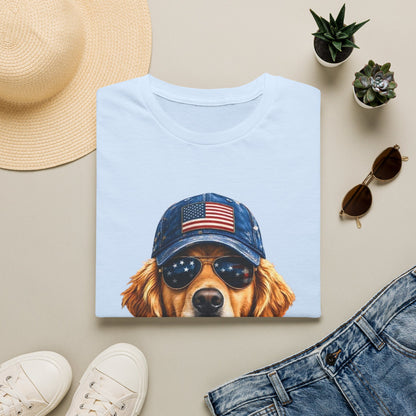 USA Golden Retriever Dog T-Shirt — Patriotic American Flag Tee
