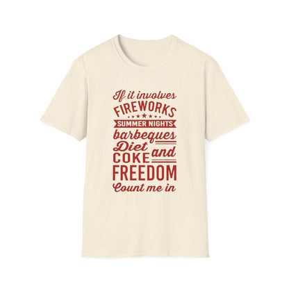 Patriotic Summer T‑Shirt — "If It Involves Fireworks, Summer Nights, Barbeques..."