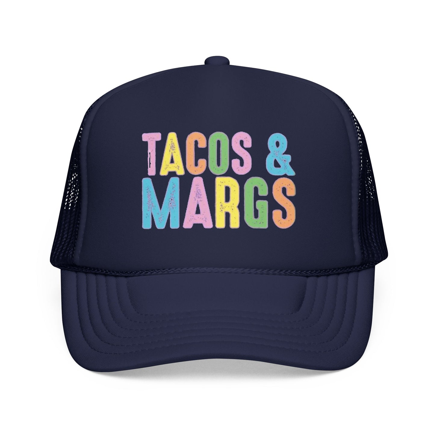 Trucker Hat — "Tacos & Margs" Colorful Retro Foam Mesh Cap