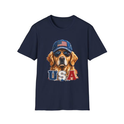 USA Golden Retriever Dog T-Shirt — Patriotic American Flag Tee