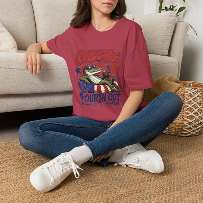 Chill The Fourth Out T‑Shirt — Retro Alligator Patriotic 4th of July Tee