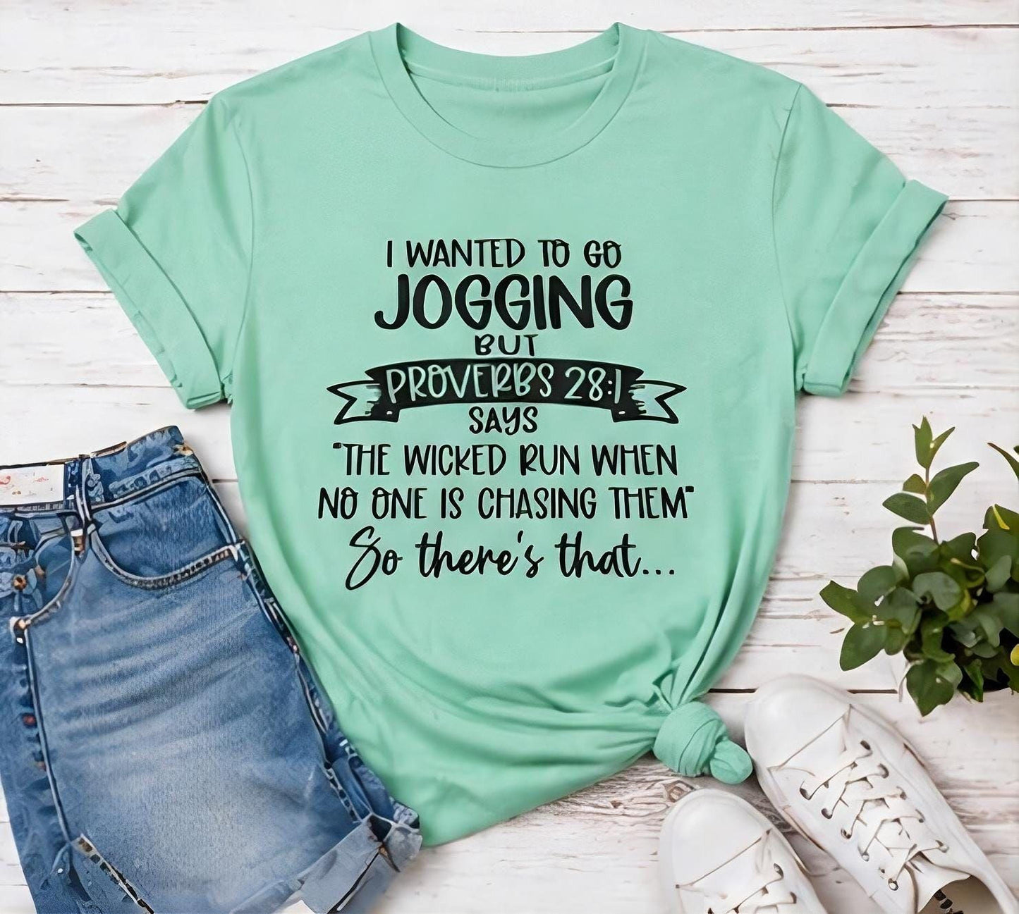Proverbs 28:1 Jogging Quote Tee | Funny Christian Shirt