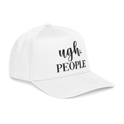 A white baseball cap with the text "Ugh. PEOPLE" printed on it.