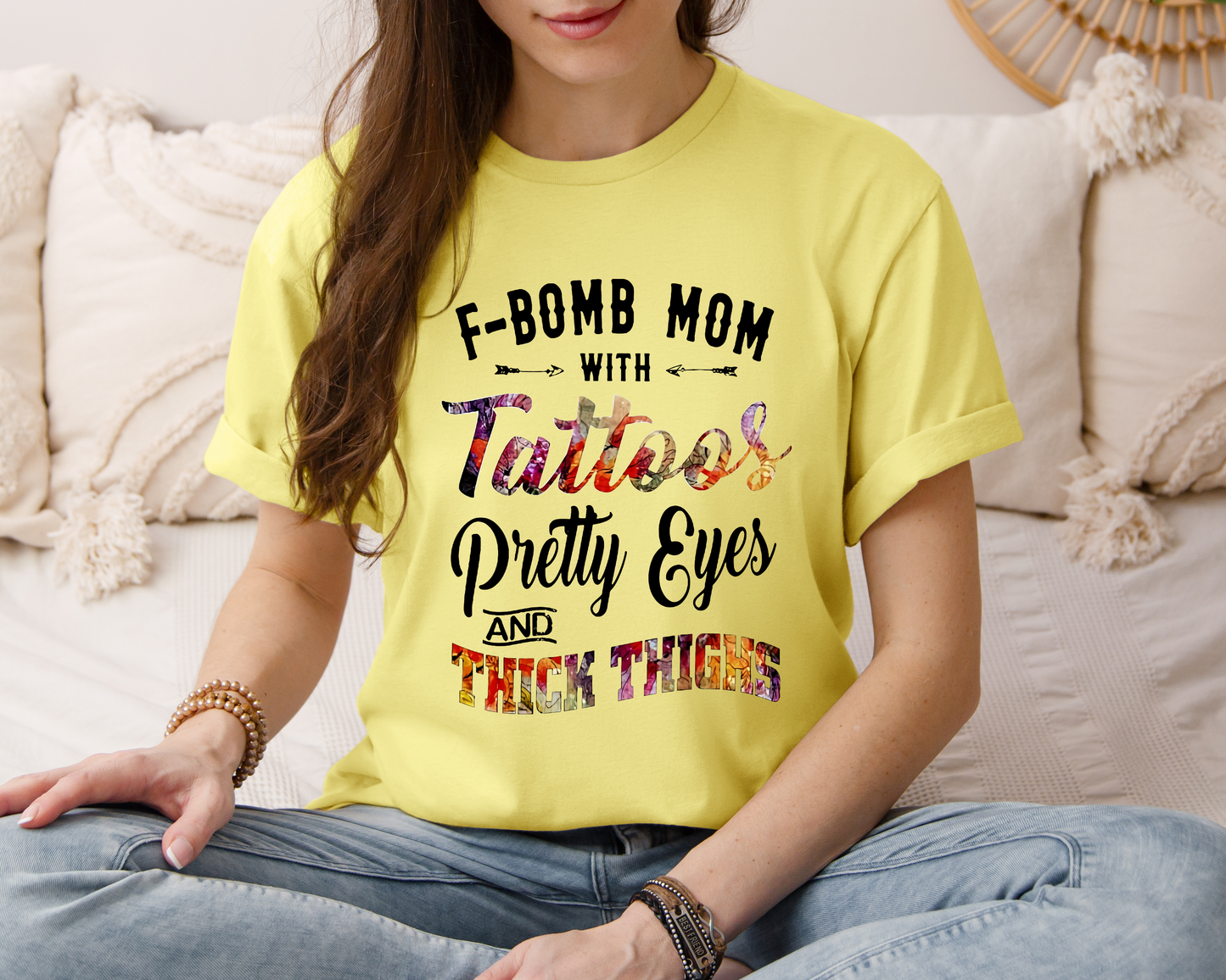 F-Bomb Mom with Tattoos Pretty Eyes and Thick Thighs; T-Shirt