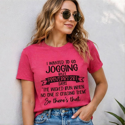 Proverbs 28:1 Jogging Quote Tee | Funny Christian Shirt