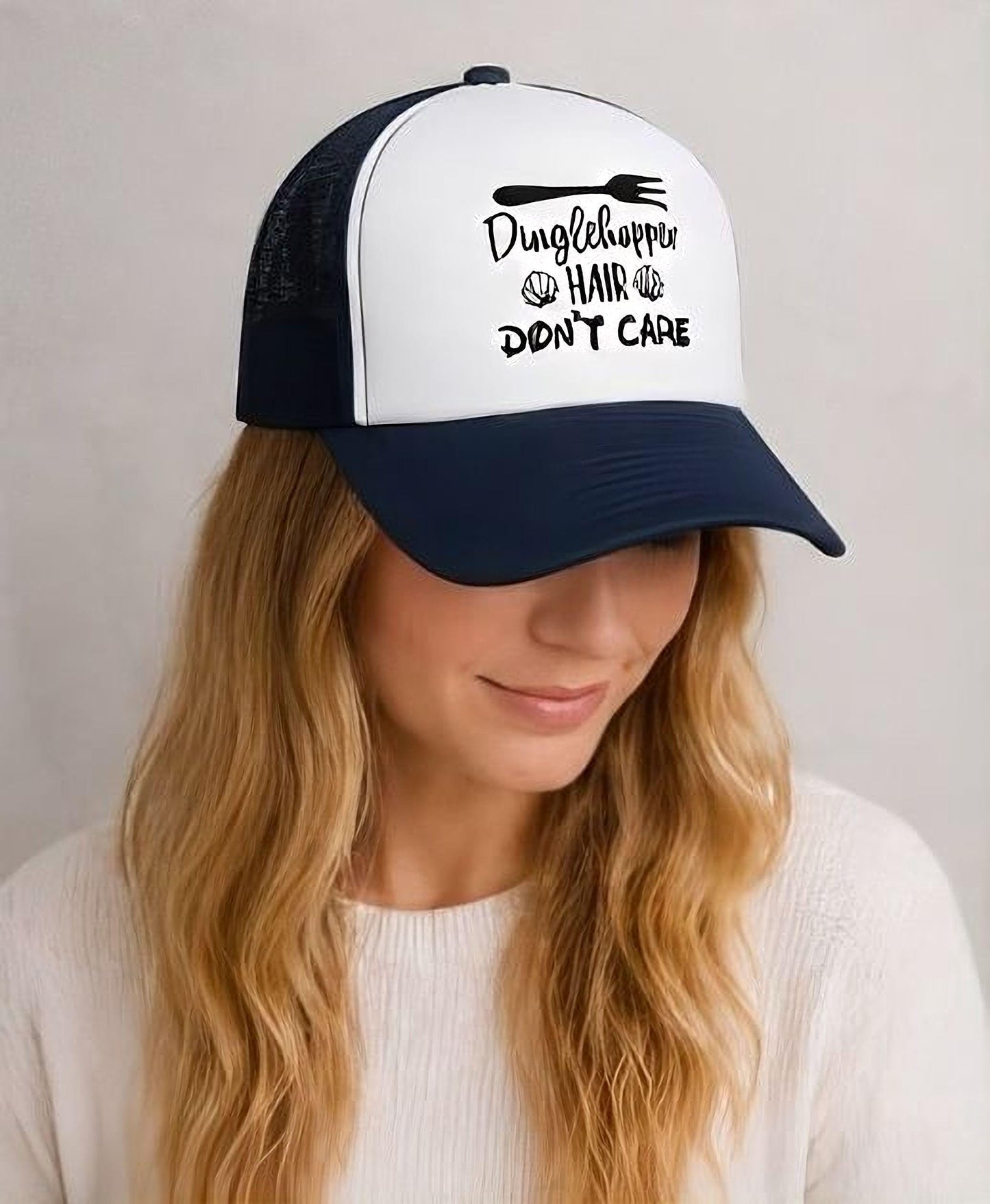 Dinglehopper Hair Don't Care Trucker style hat