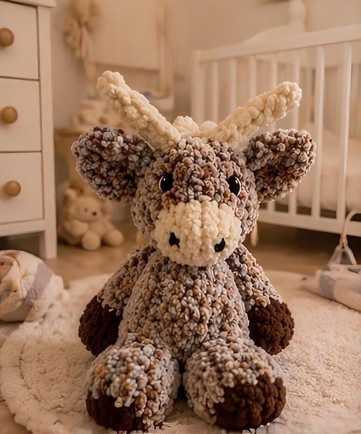 Handmade Knit Highland Cow Plush: Soft, Neutral Farm Toy